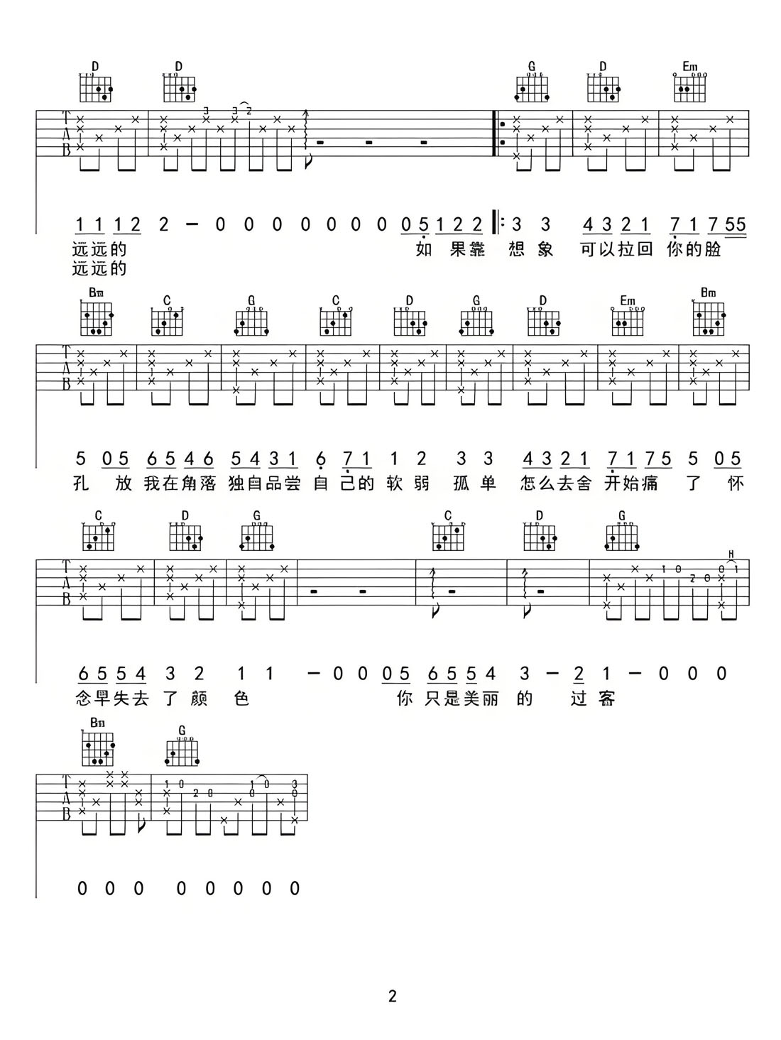 過客吉他譜_魏晨_G調(diào)和弦彈唱譜_高清重制版_圖譜2