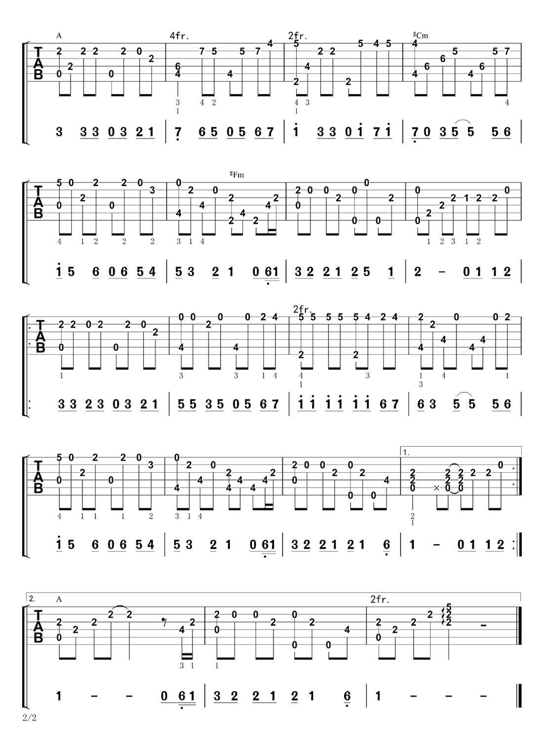 紙短情長吉他譜_煙把兒樂隊(duì)_A調(diào)指彈/獨(dú)奏譜_高清重制版_圖譜2