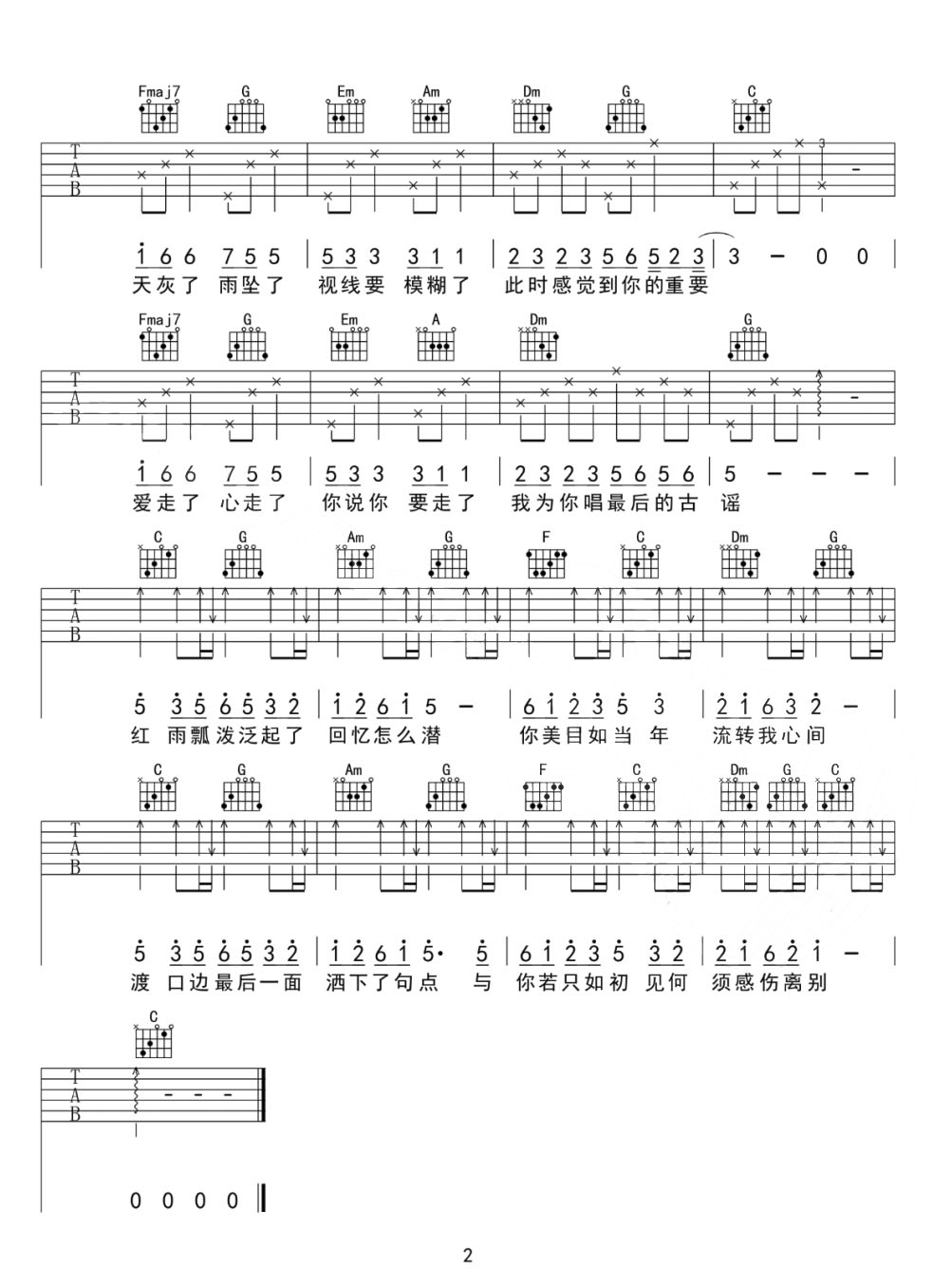 如果當(dāng)時(shí)吉他譜_許嵩_C調(diào)和弦彈唱譜_高清完美版_圖譜2