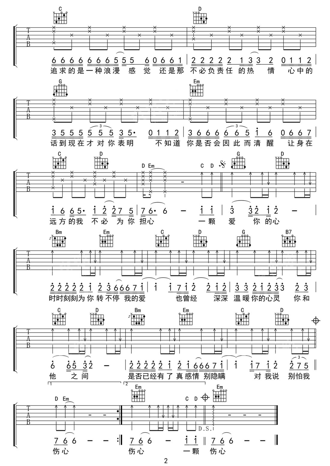 別怕我傷心吉他譜_張信哲_G調(diào)和弦彈唱譜_高清重制版_圖譜2