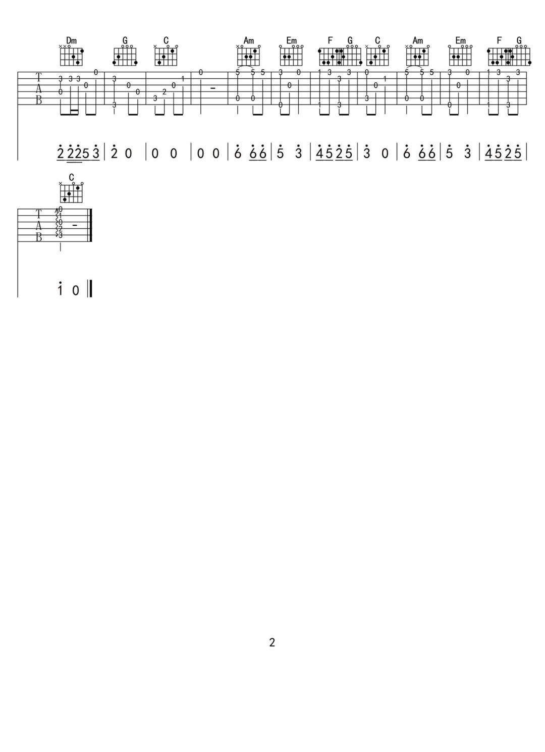 橋邊姑娘吉他譜_海倫_C調(diào)指彈/獨(dú)奏譜_高清完整版_圖譜2