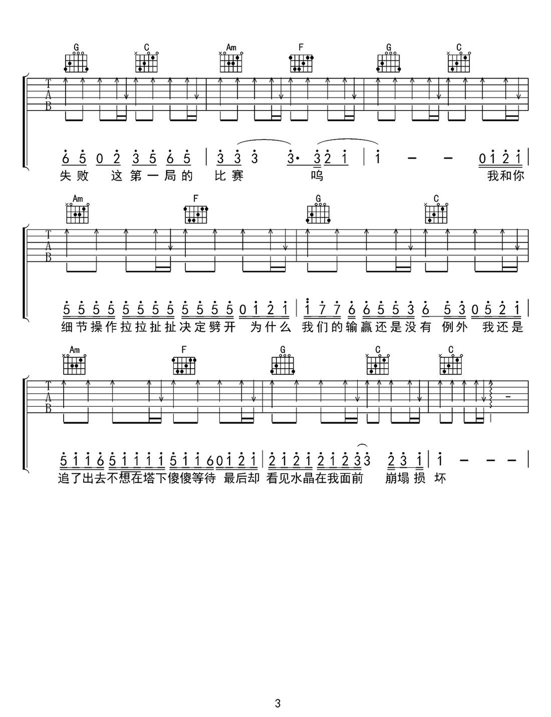 還是劈開吉他譜_張葉蕾_C調(diào)和弦彈唱譜_完整帶前奏_圖譜3