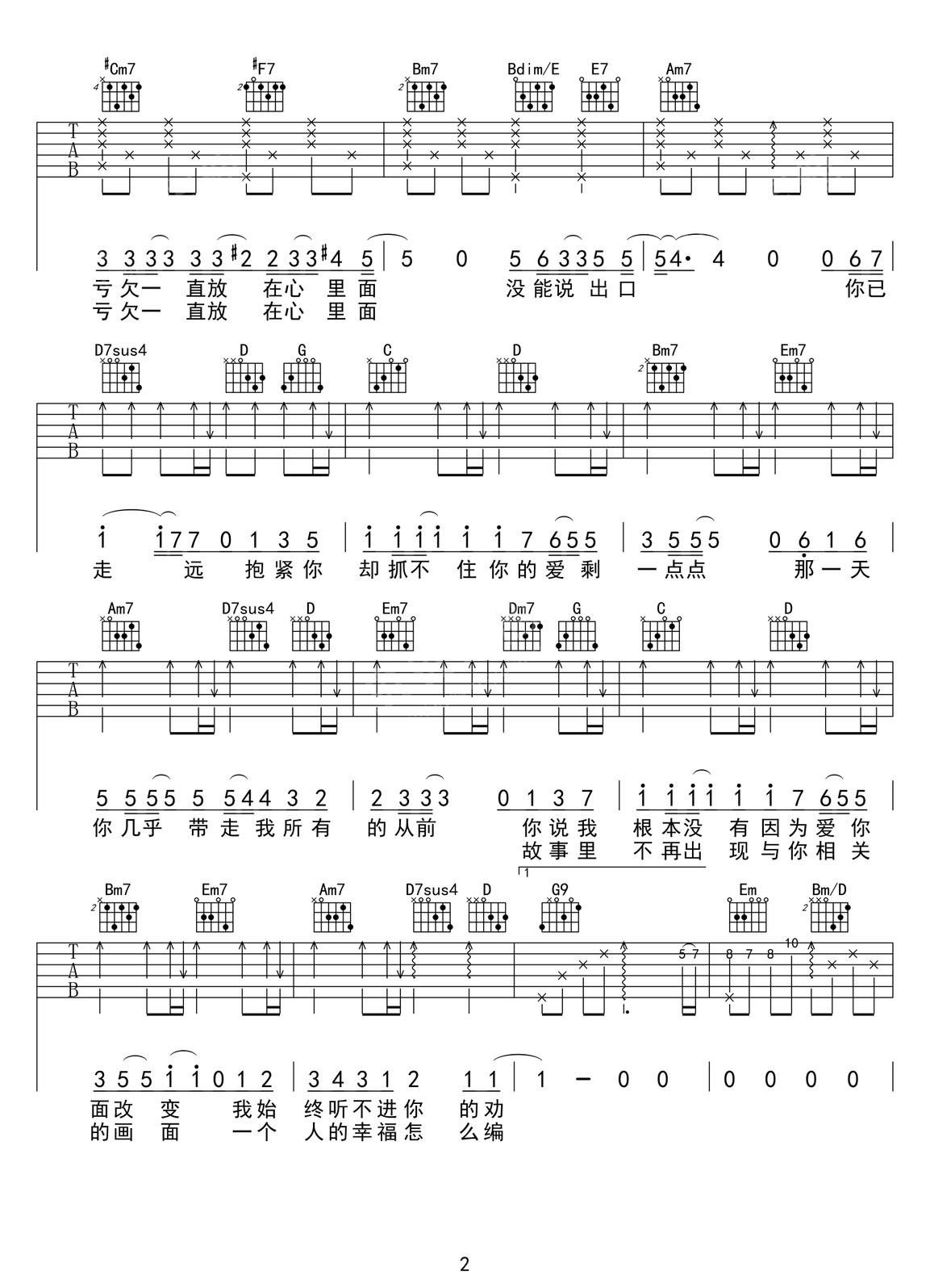 一點點吉他譜_周杰倫_C調(diào)和弦彈唱譜_高清重制版_圖譜2