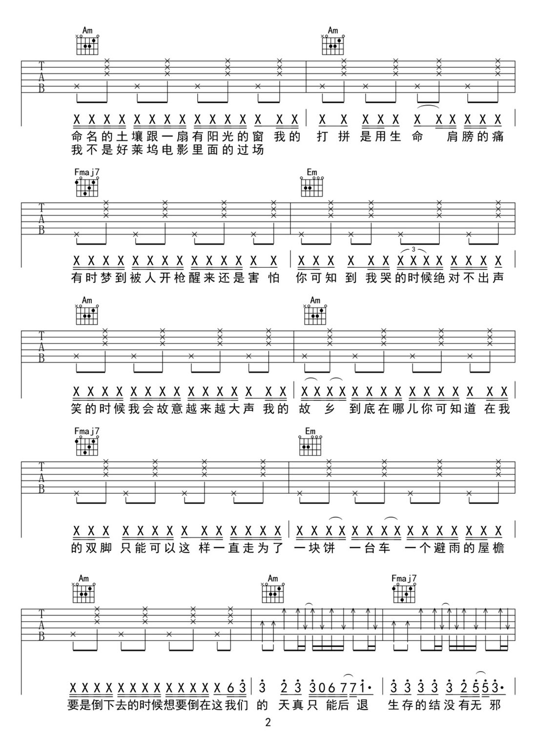 紐約地鐵吉他譜_周杰倫_C調(diào)和弦彈唱譜_圖譜2