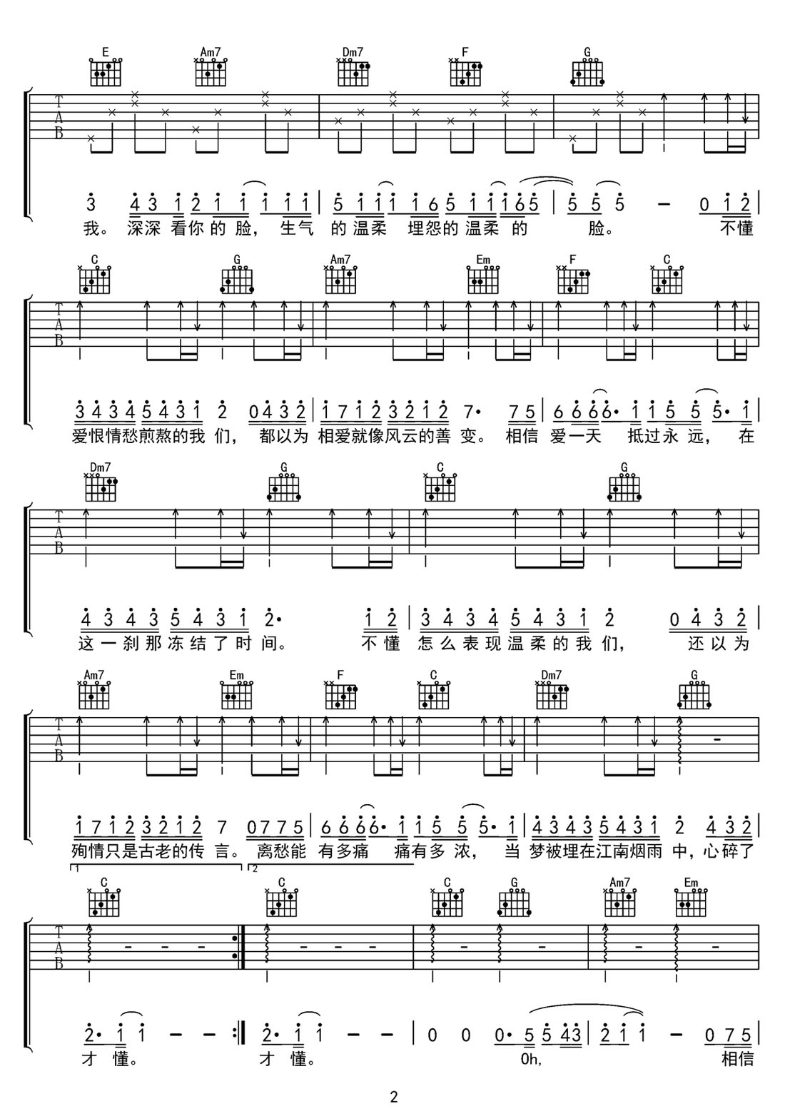 江南吉他譜_林俊杰_C調(diào)和弦彈唱譜_帶前奏_圖譜2