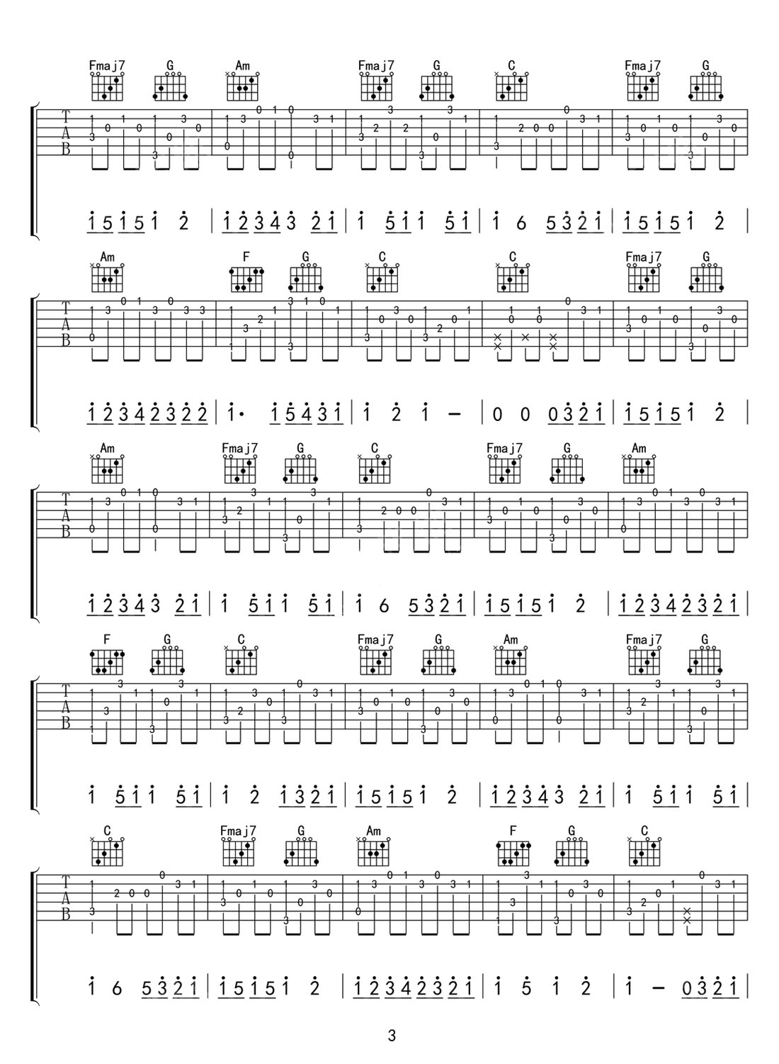 讓風告訴你吉他譜_ChiliChill_C調指彈/獨奏譜_游戲原神同人曲_圖譜3