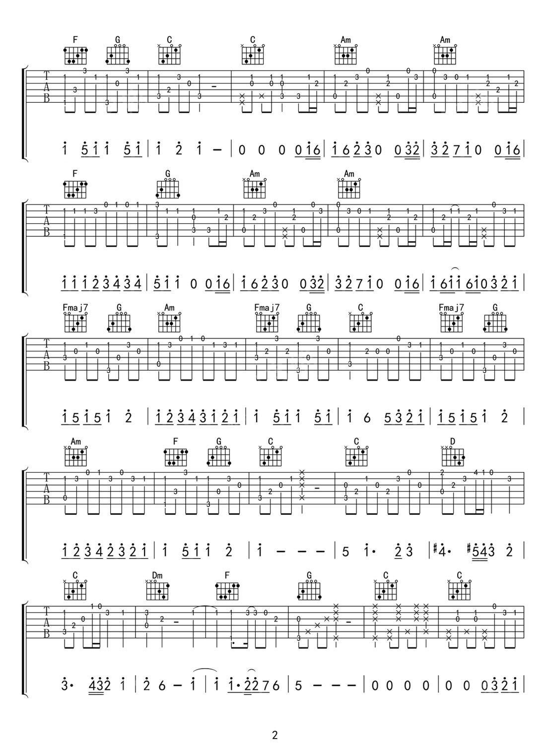 讓風告訴你吉他譜_ChiliChill_C調指彈/獨奏譜_游戲原神同人曲_圖譜2