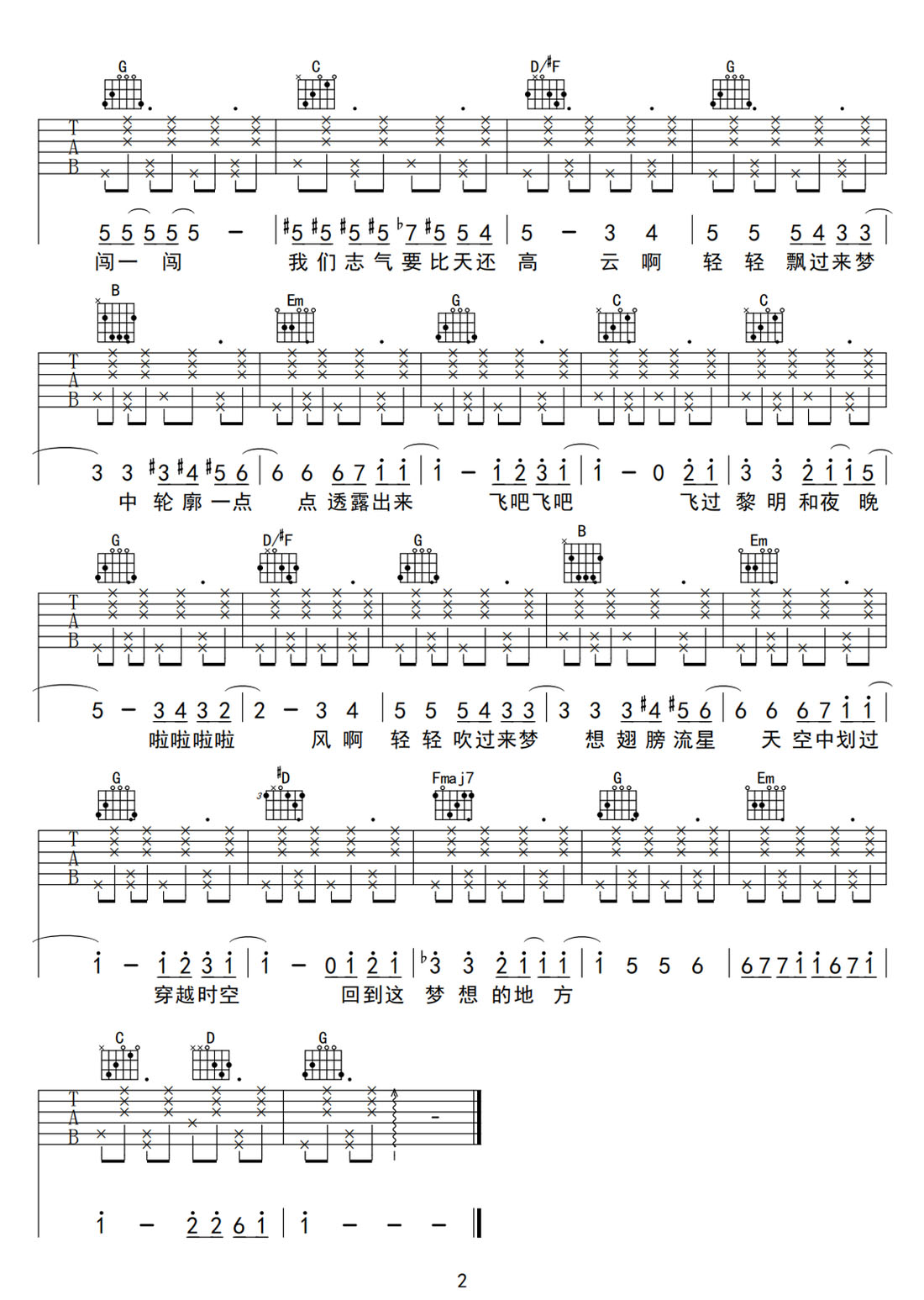 開心往前飛吉他譜_VIVI_G調(diào)和弦彈唱譜_完整帶前奏_圖譜2