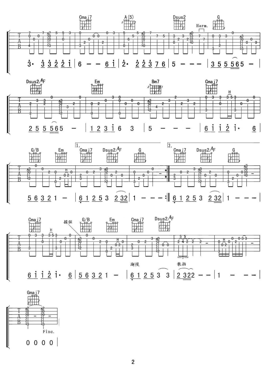 女人花吉他譜_梅艷芳_G調指彈/獨奏譜_圖譜2