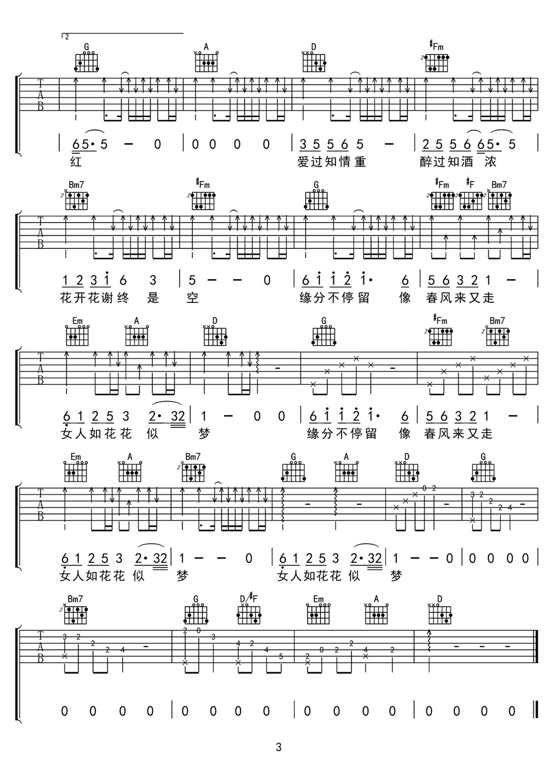 女人花吉他譜_梅艷芳_C調(diào)和弦彈唱譜_高清重制版_圖譜3