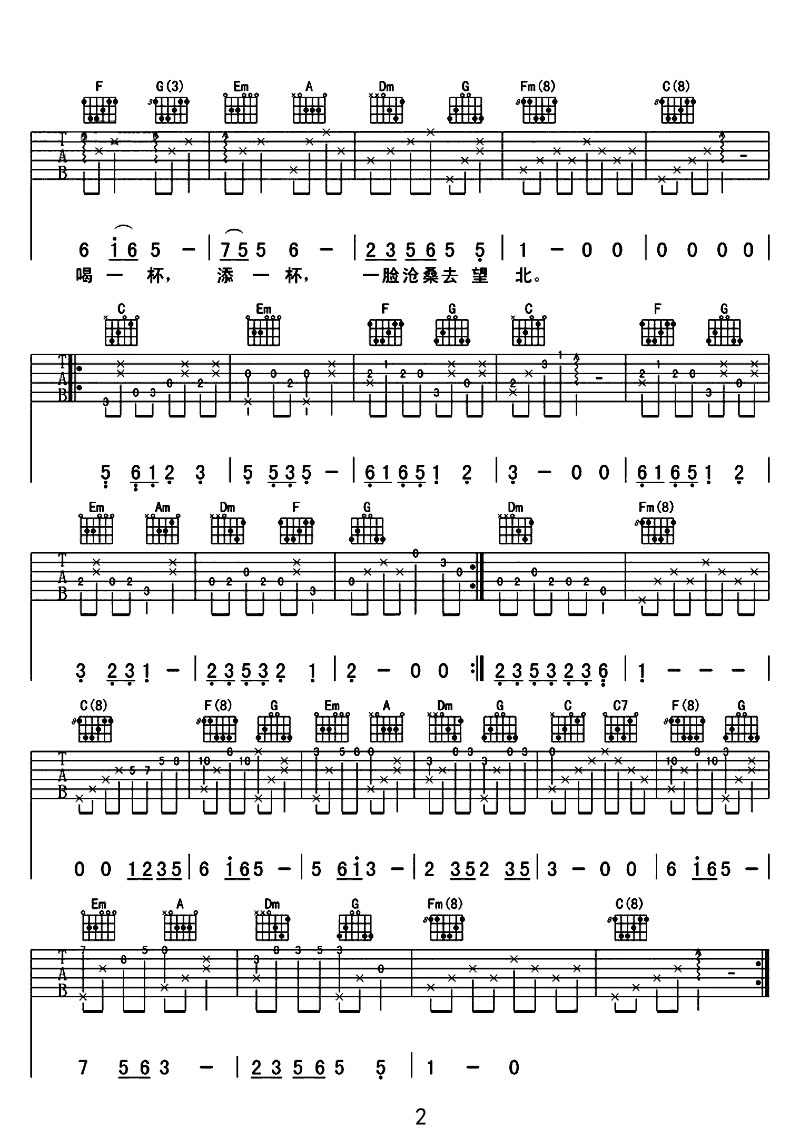 一臉滄桑去望北吉他譜_蘇夏_C調(diào)和弦彈唱譜_重制版_圖譜2