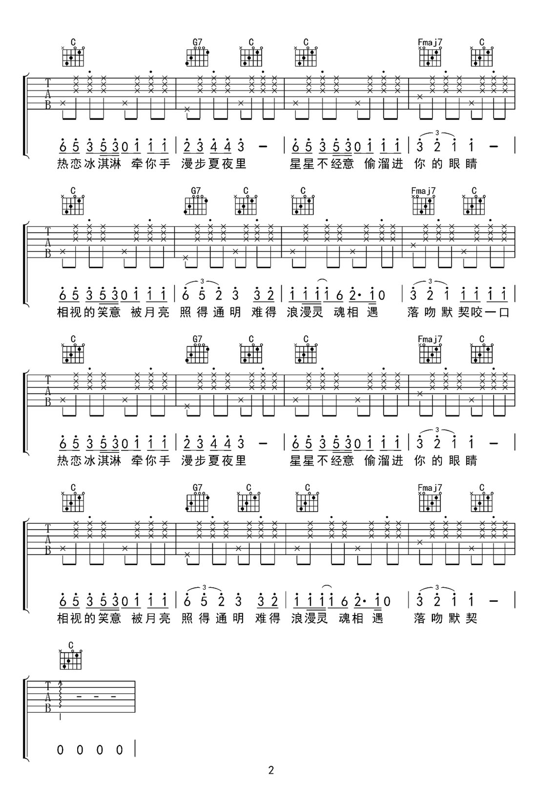 熱戀冰淇淋吉他譜_yihuik苡慧_C調(diào)和弦彈唱譜_完整帶前奏_圖譜2