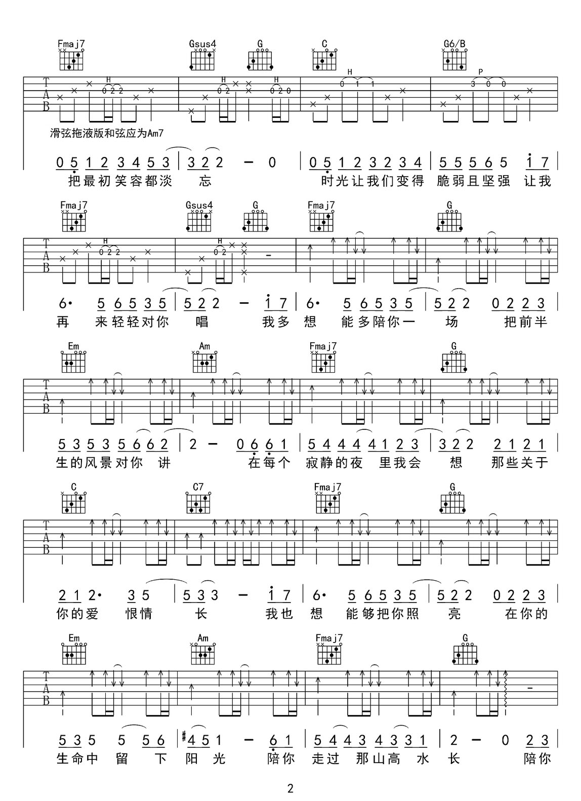 這一生關(guān)于你的風(fēng)景吉他譜_隔壁老樊_C調(diào)和弦彈唱譜_完美精編版_圖譜2