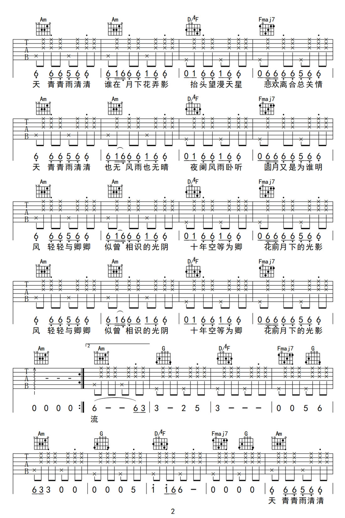 月下吉他譜_蘇運瑩_C調(diào)和弦彈唱譜_簡單版_圖譜2