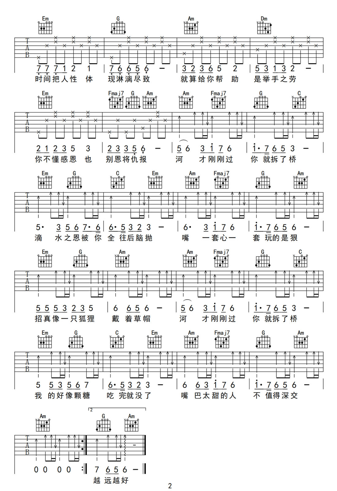 過了河就拆橋吉他譜_成學(xué)迅_C調(diào)和弦彈唱譜_圖譜2
