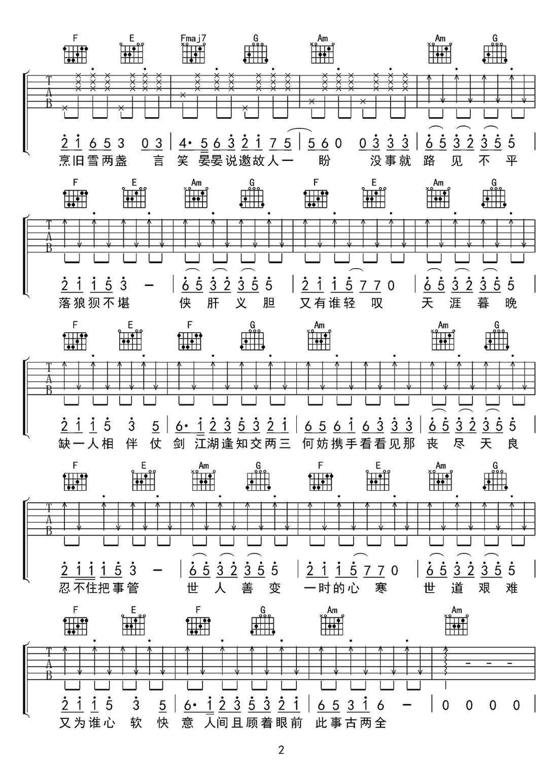 公子嘆吉他譜_指尖笑_C調(diào)和弦彈唱譜_高清_圖譜2