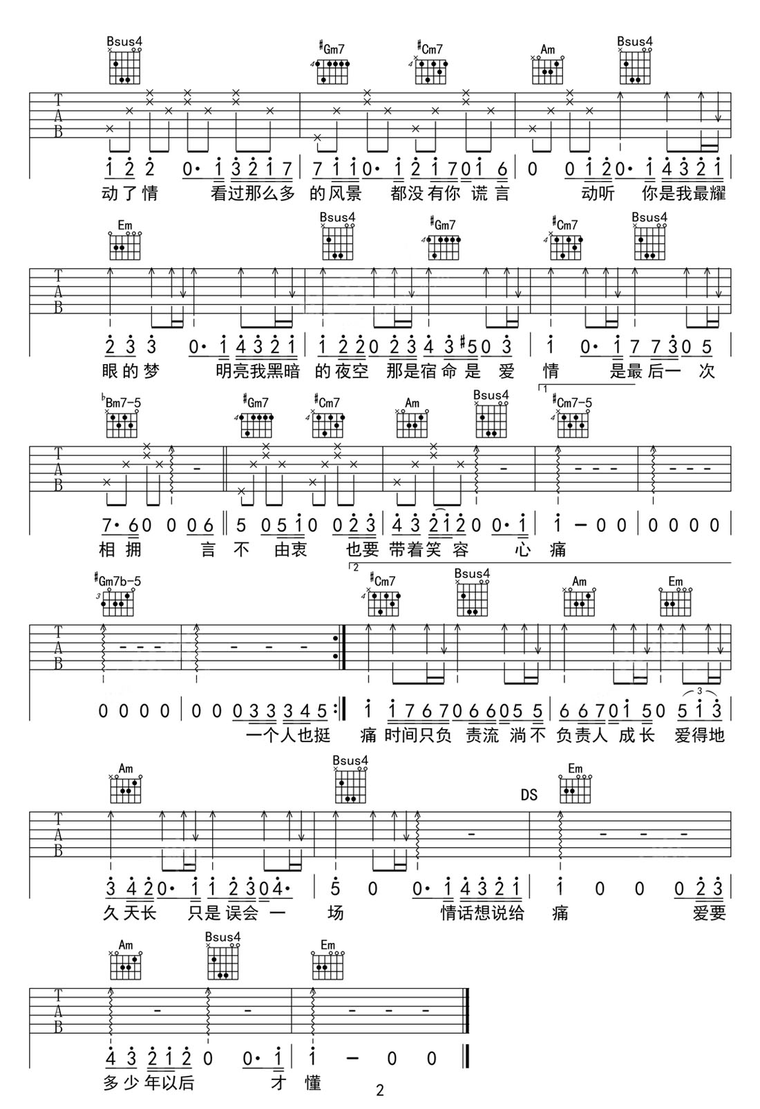 愛最閃耀吉他譜_許馨文_G調和弦彈唱譜_簡單版_圖譜2