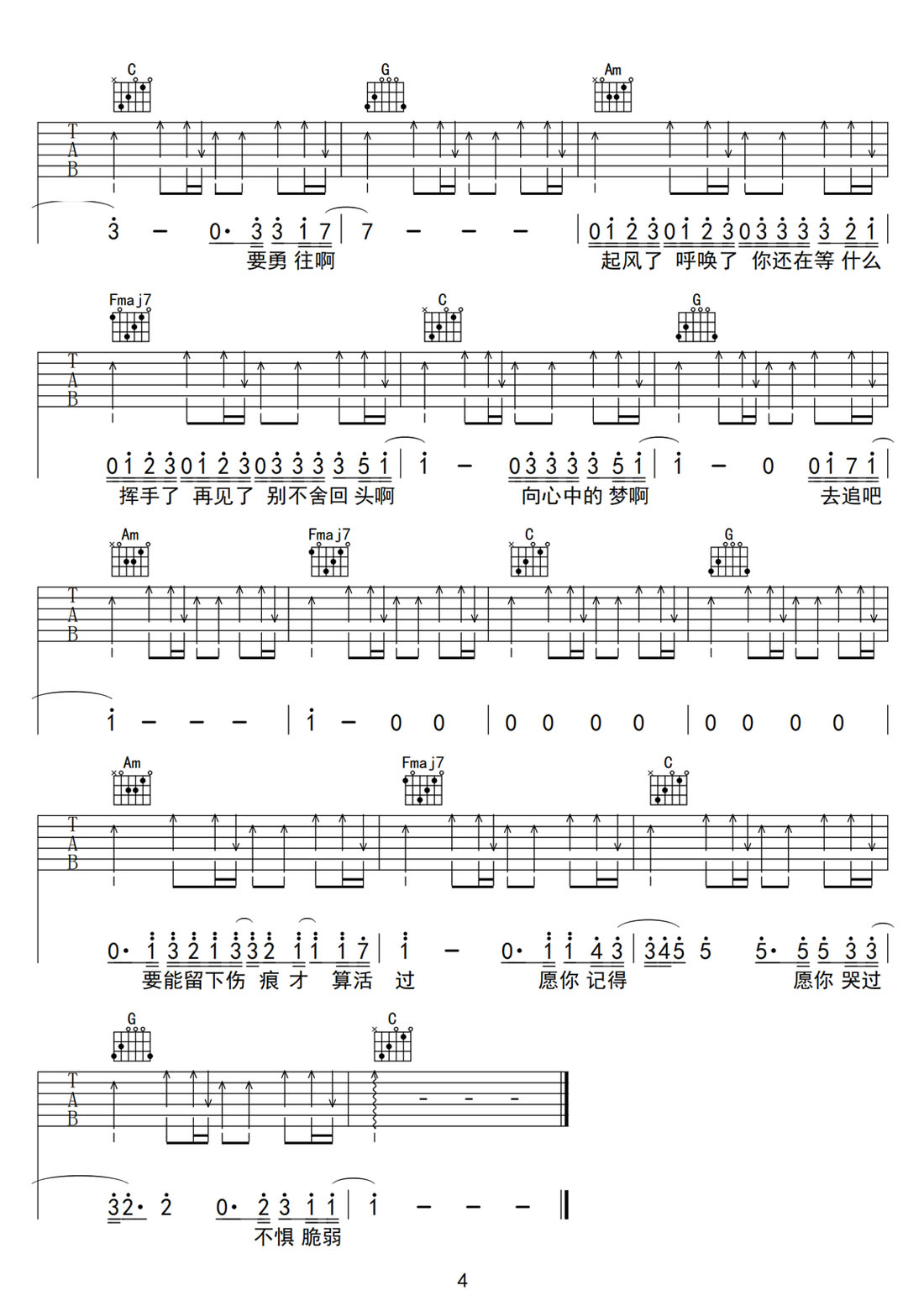 璀璨冒險人吉他譜_周深_C調(diào)和弦彈唱譜_原版改編_圖譜4