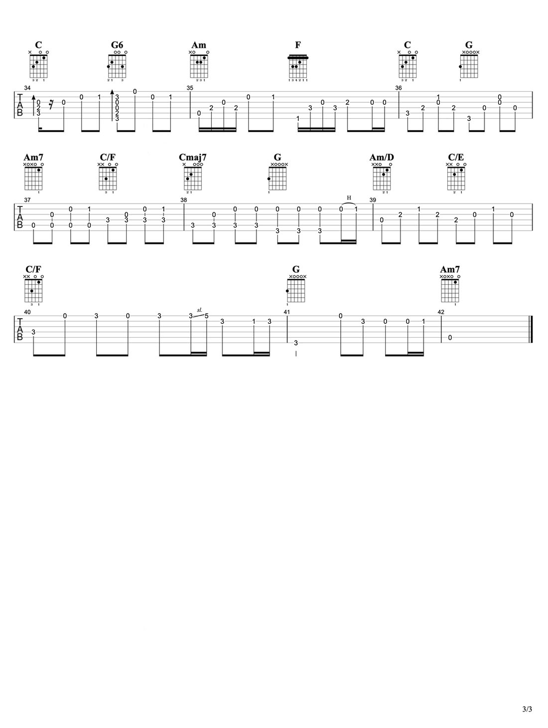 Love is Gone(愛已消失)吉他譜_SLANDER_C調(diào)指彈/獨(dú)奏譜_圖譜3