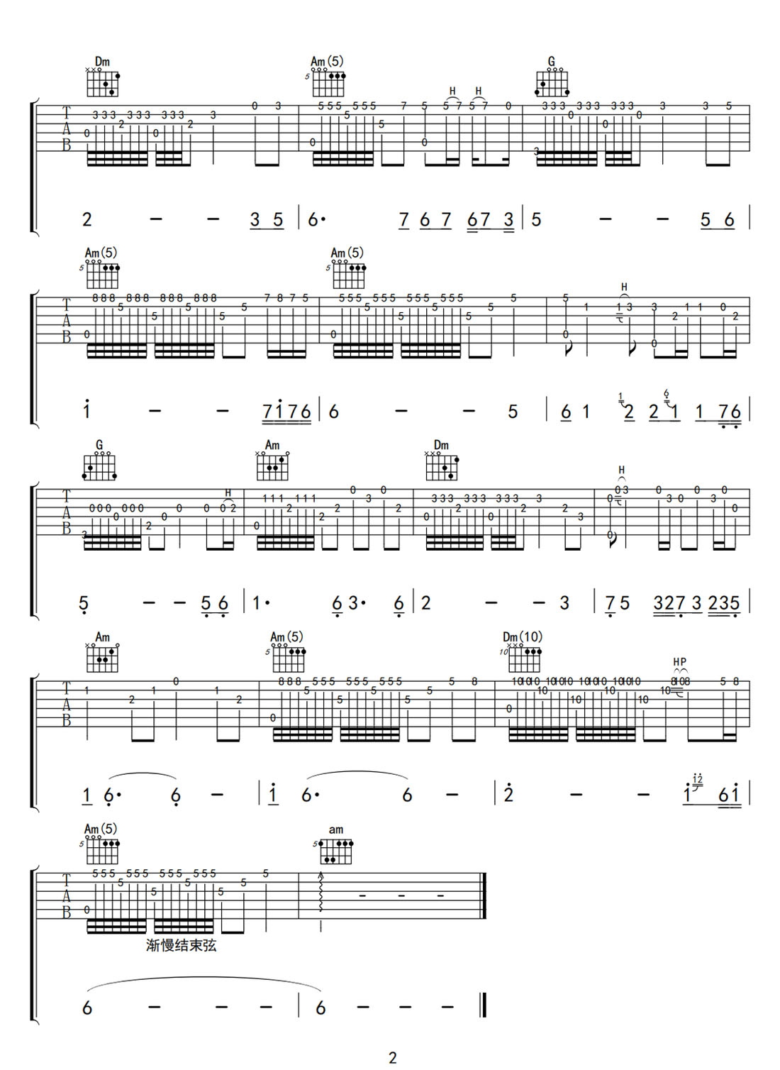 枉凝眉吉他譜_陳力_C調(diào)指彈/獨(dú)奏譜_紅樓夢(mèng)插曲_圖譜2