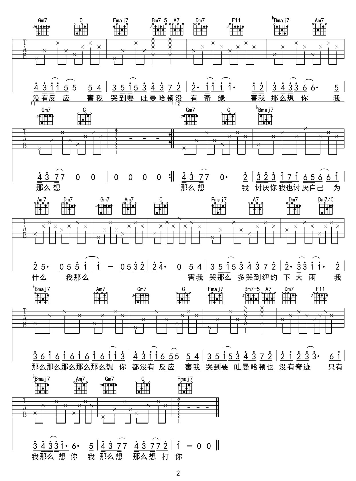 我在紐約打電話給你吉他譜_魏如萱_F調和弦彈唱譜_原版編配_圖譜2