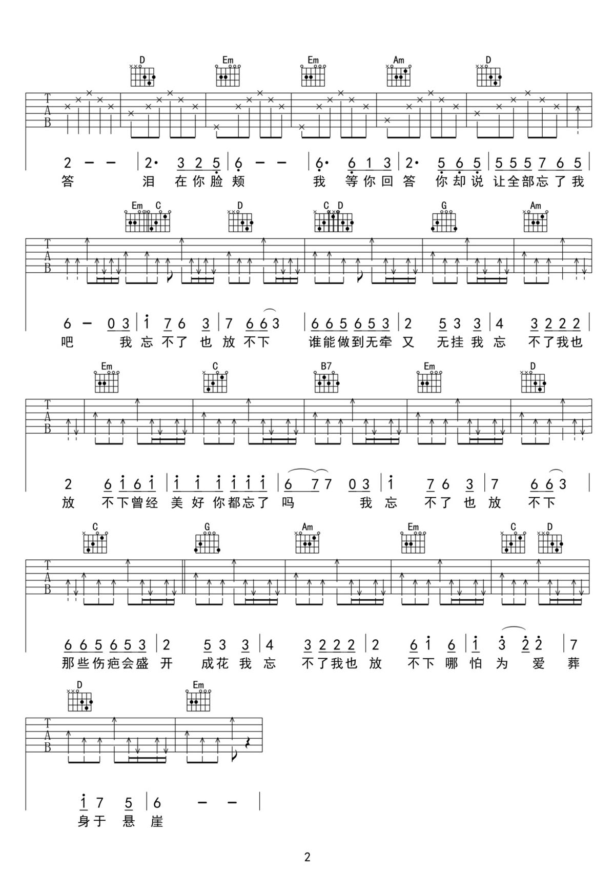 忘不了也放不下吉他譜_任盈盈_G調(diào)和弦彈唱譜_掃弦版_圖譜2