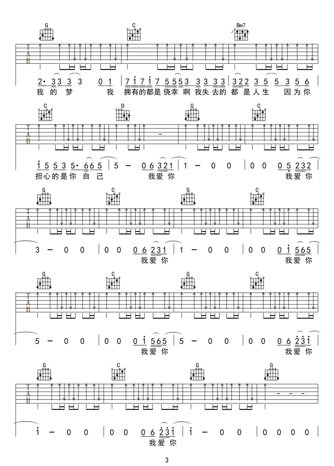 關于我愛你吉他譜_張懸_G調和弦彈唱譜_簡易版_圖譜3