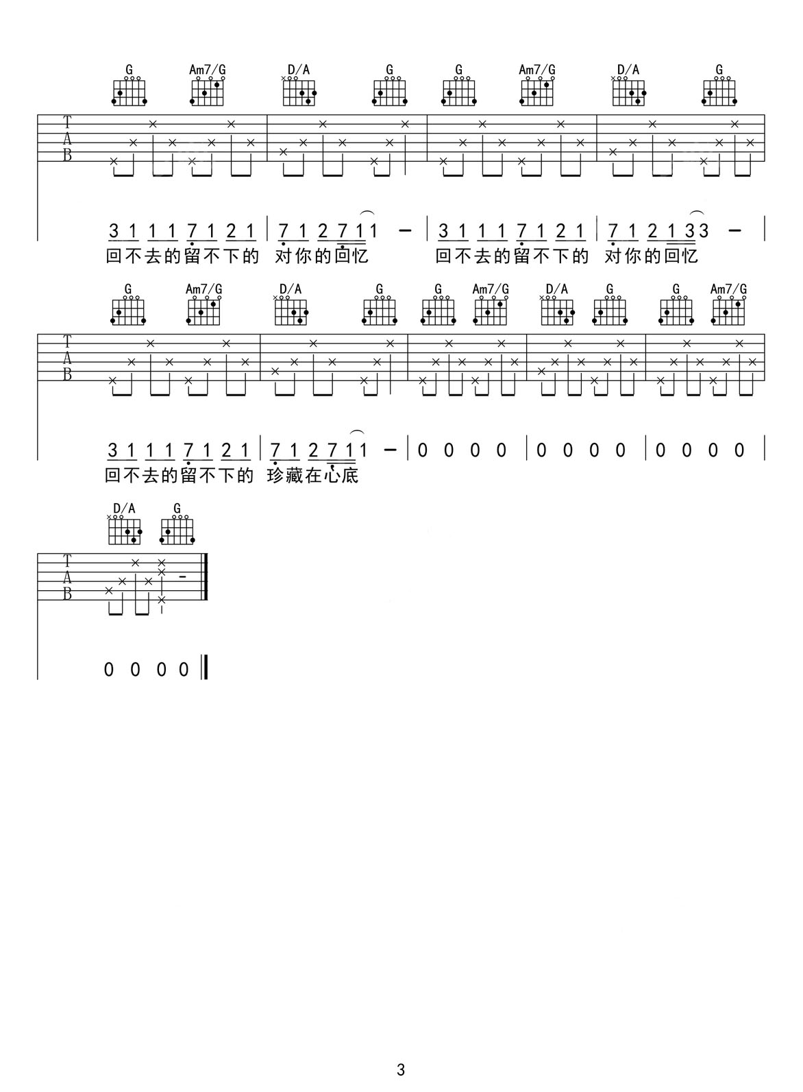遙遠(yuǎn)的歌吉他譜_劉惜君_G調(diào)和弦彈唱譜_高清_圖譜3