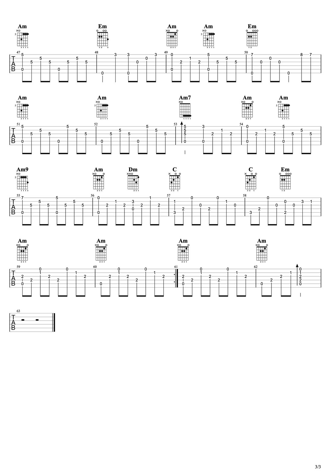 橄欖樹吉他譜_齊豫_C調(diào)指彈/獨奏譜_經(jīng)典原版_圖譜3