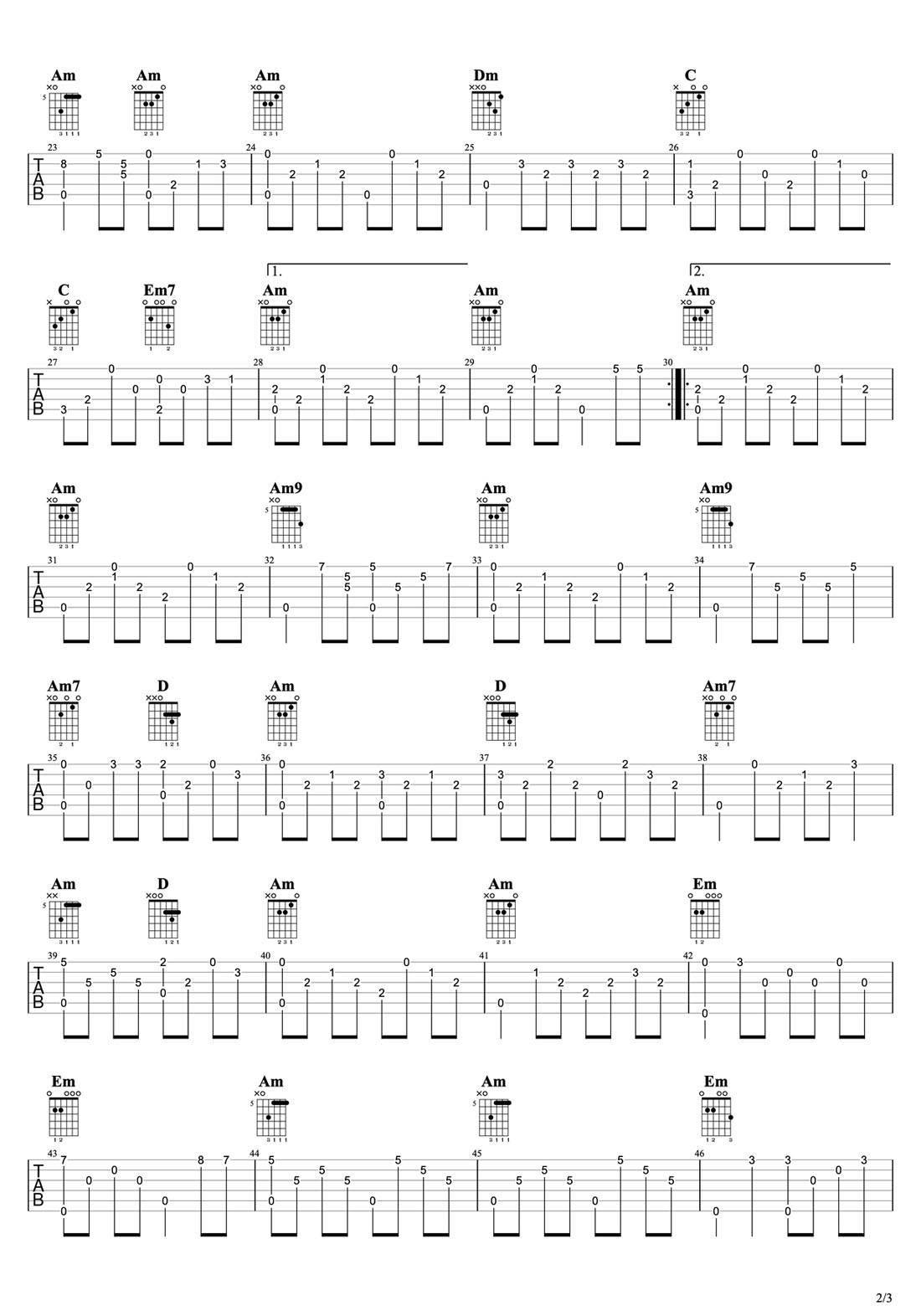 橄欖樹吉他譜_齊豫_C調(diào)指彈/獨奏譜_經(jīng)典原版_圖譜2