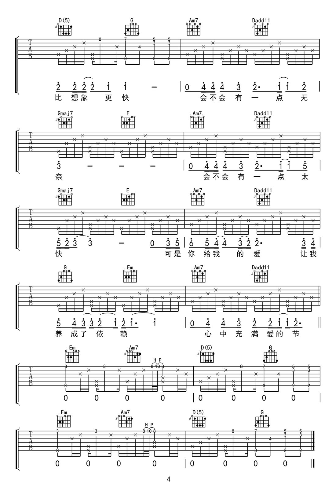 不得不愛吉他譜_潘瑋柏_C調和弦彈唱譜_高清完美版_圖譜4