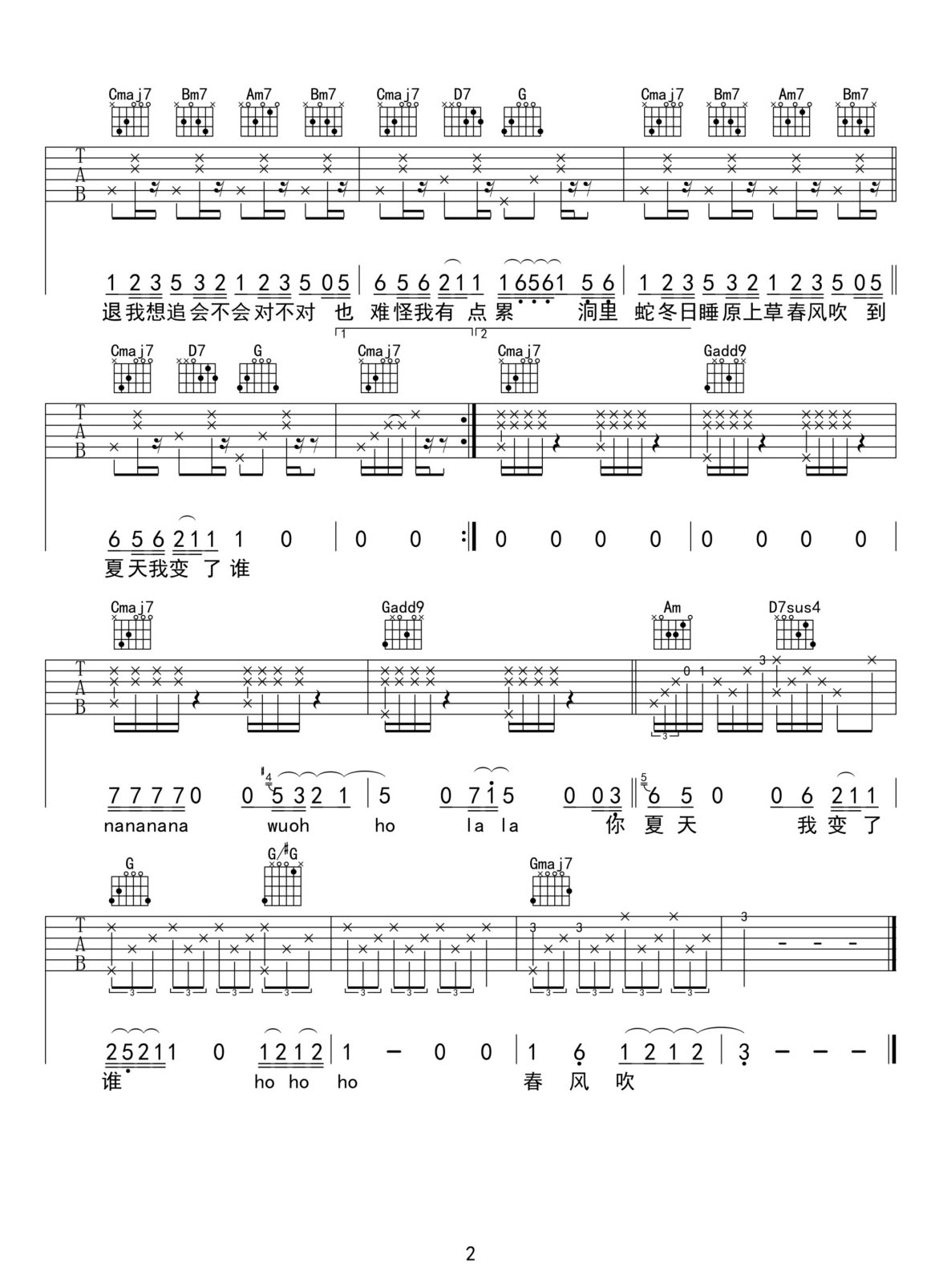 春風(fēng)吹吉他譜_方大同_G調(diào)和弦彈唱譜_高清重制版_圖譜2