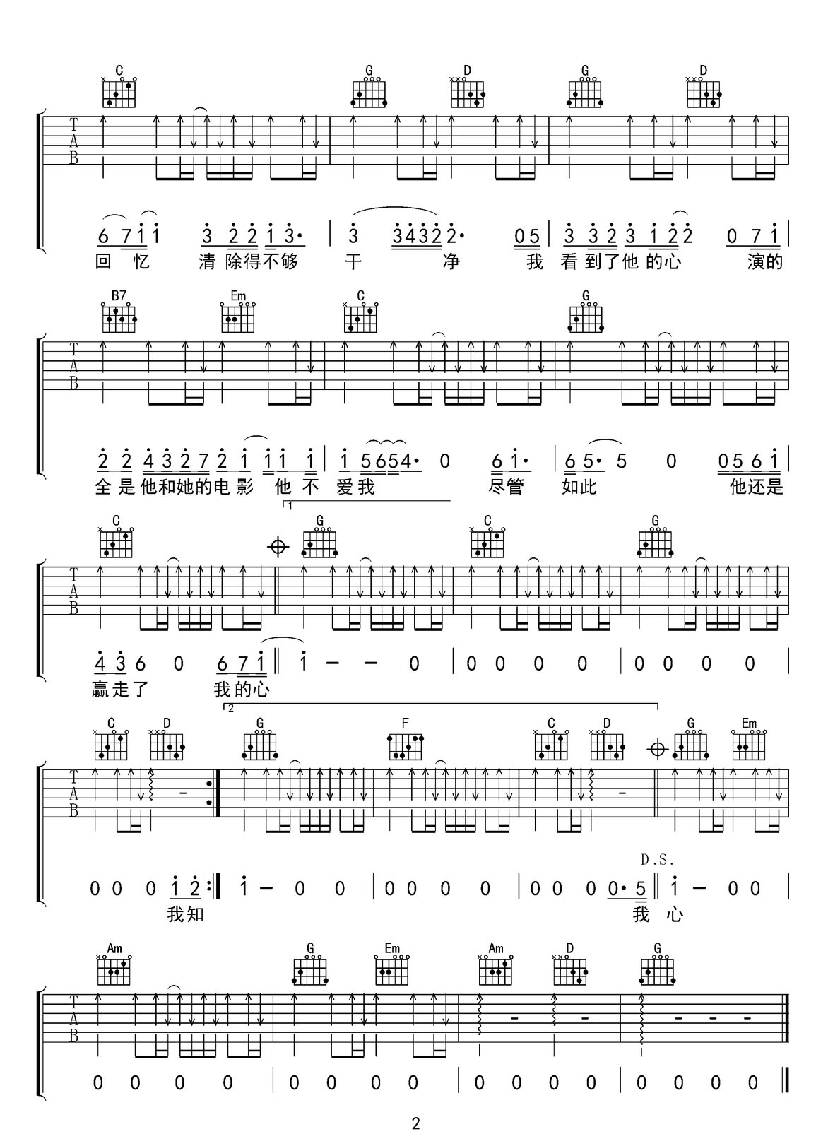 他不愛我吉他譜_迪克牛仔_G調(diào)和弦彈唱譜_高清重制版_圖譜2