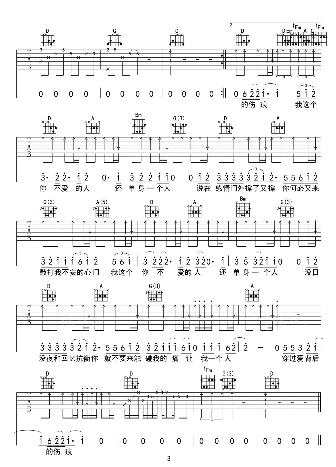 我這個(gè)你不愛的人吉他譜_迪克牛仔_D調(diào)和弦彈唱譜_老歌新編_圖譜3