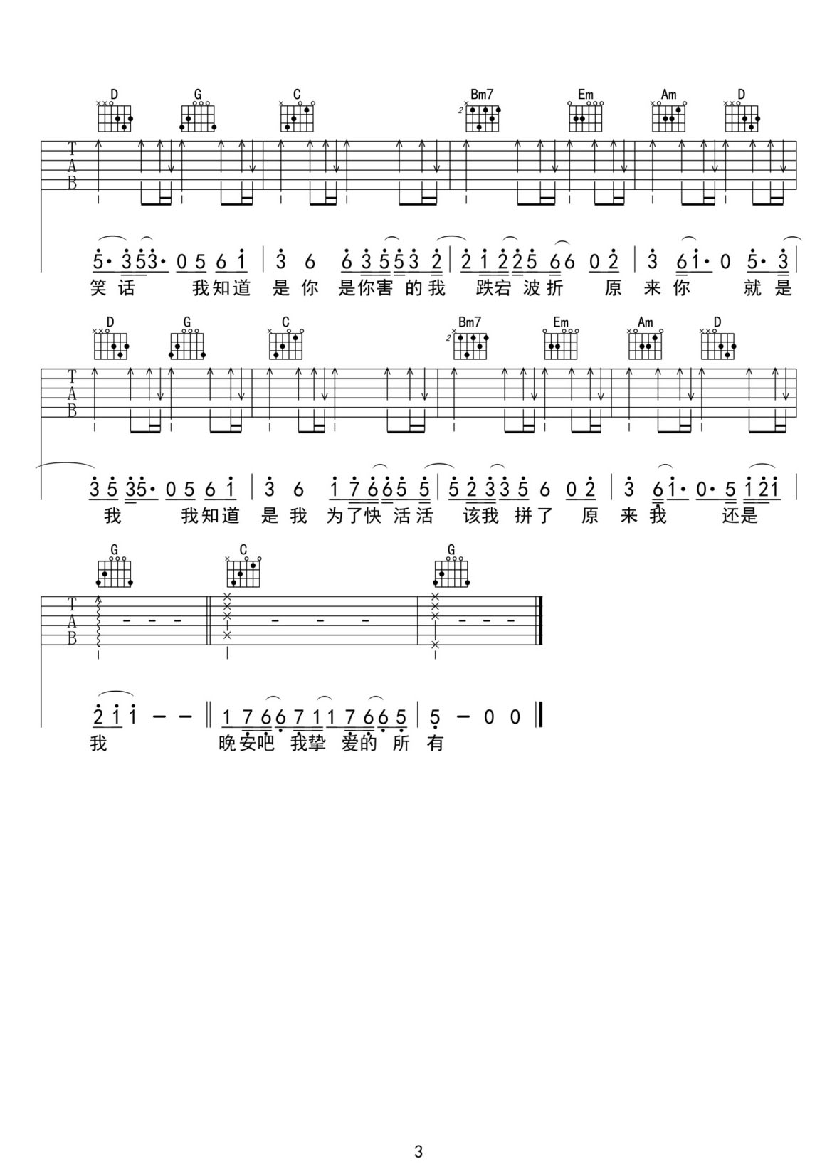 我知道是你吉他譜_王靖雯_G調(diào)和弦彈唱譜_唐漢霄/信/馬伯騫_圖譜3