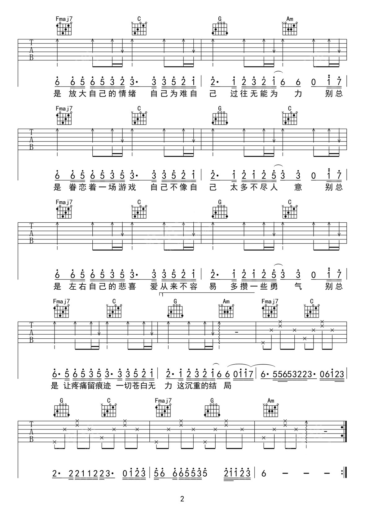 別為難自己吉他譜_歐陽(yáng)尚尚_G調(diào)和弦彈唱譜_高清完整版_圖譜2