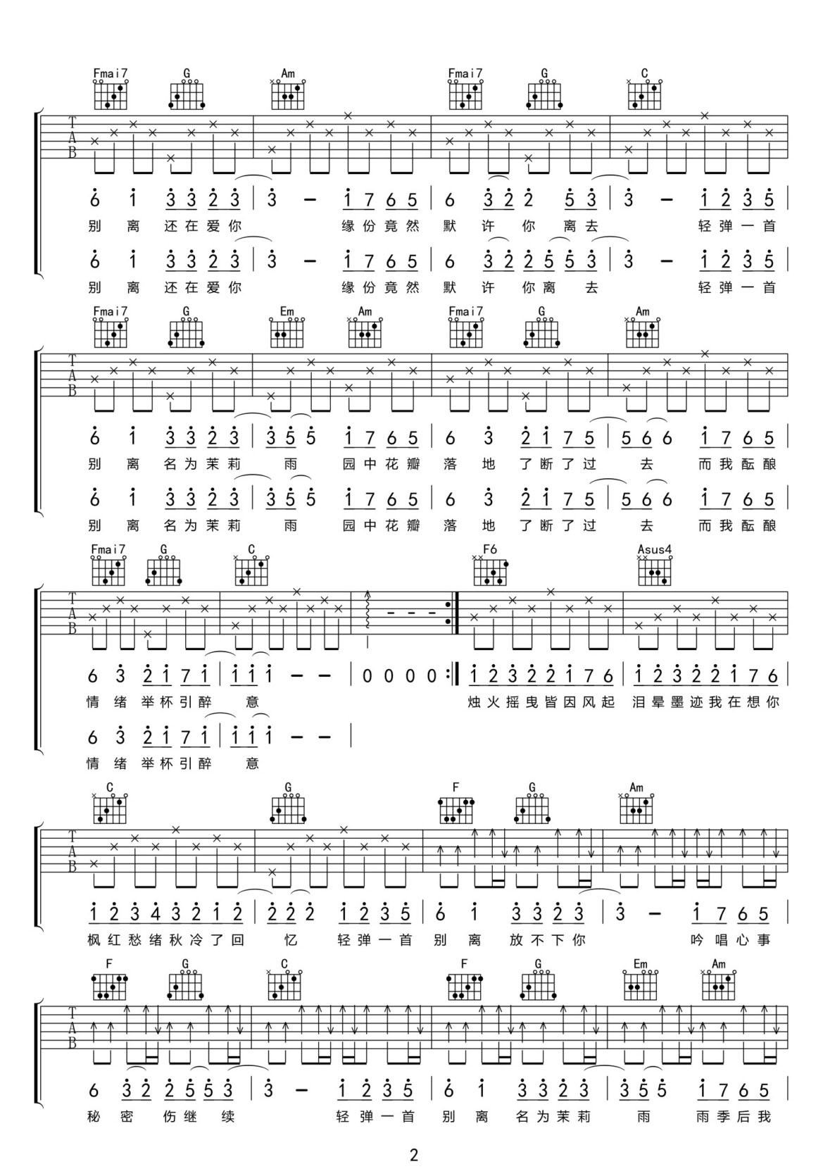 茉莉雨吉他譜_林俊杰_C調(diào)和弦彈唱譜_高清完整版_圖譜2