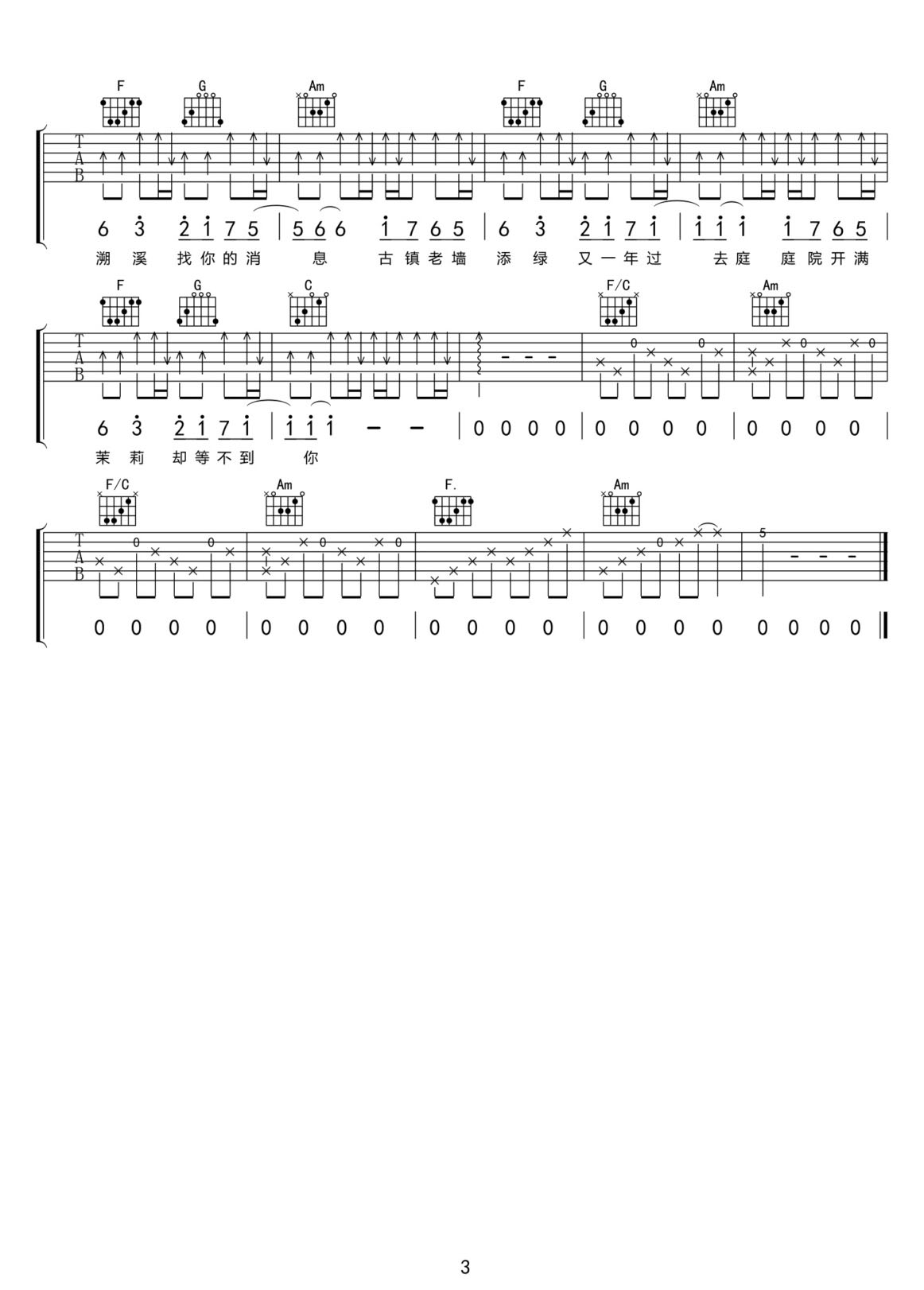 茉莉雨吉他譜_林俊杰_C調(diào)和弦彈唱譜_高清完整版_圖譜3