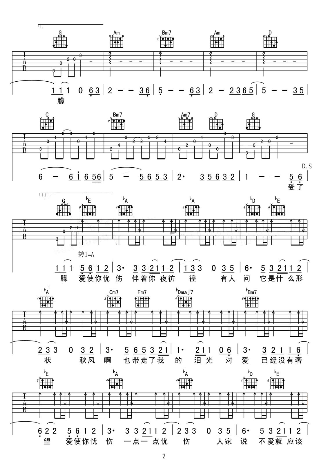  愛(ài)憂傷吉他譜_胡佳琛_G調(diào)和弦彈唱譜_完美版帶前奏_圖譜2