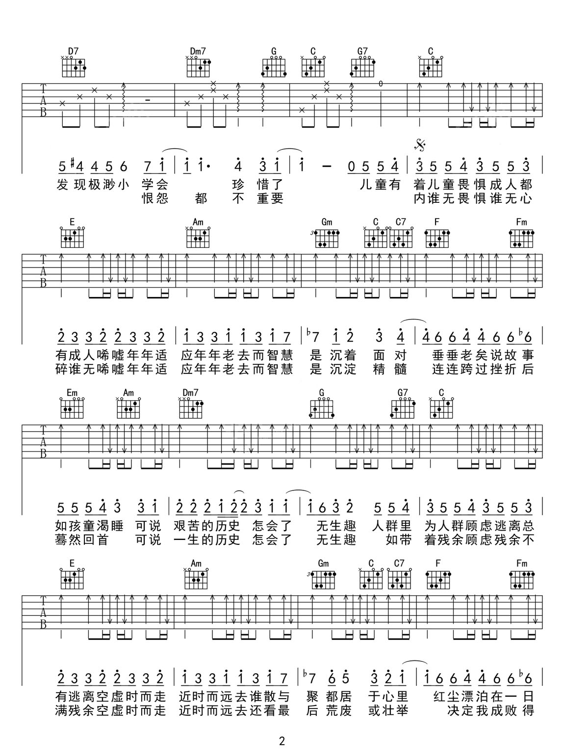 我們都是這樣長大的吉他譜_鄭秀文_C調和弦彈唱譜_高清完整版_圖譜2