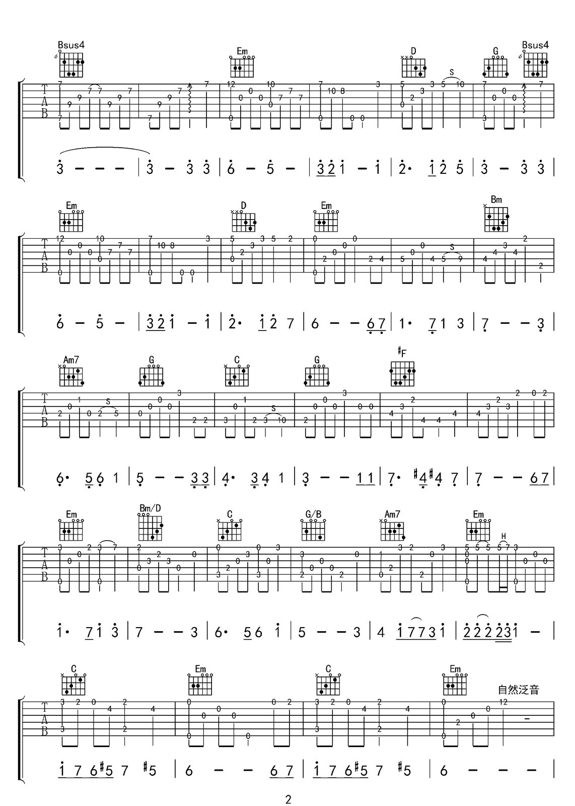 天空之城吉他譜_久石讓_G調(diào)指彈/獨奏譜_高清完美版_圖譜2