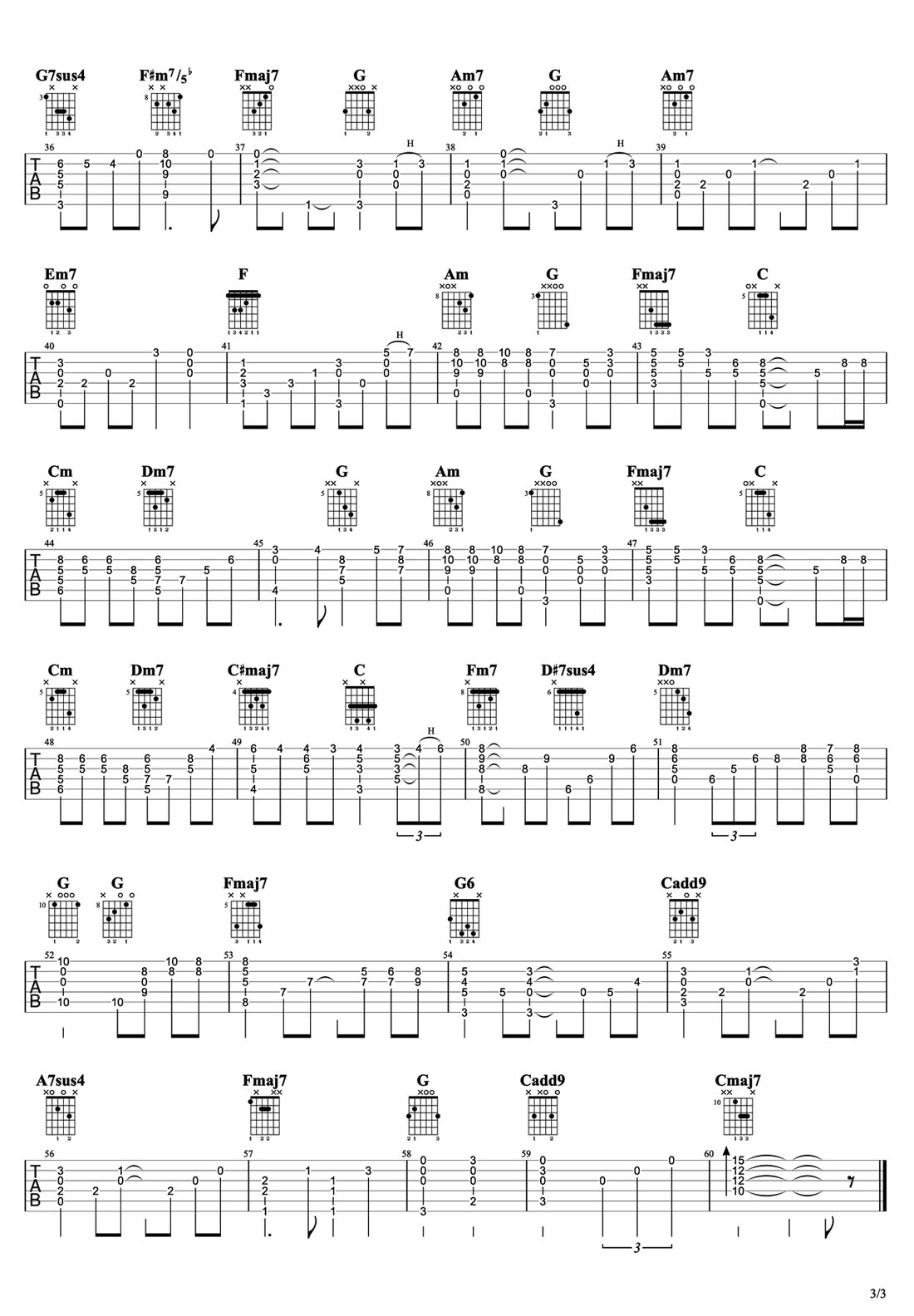 生命之名吉他譜_久石讓_C調(diào)指彈/獨奏譜_千與千尋插曲_圖譜3