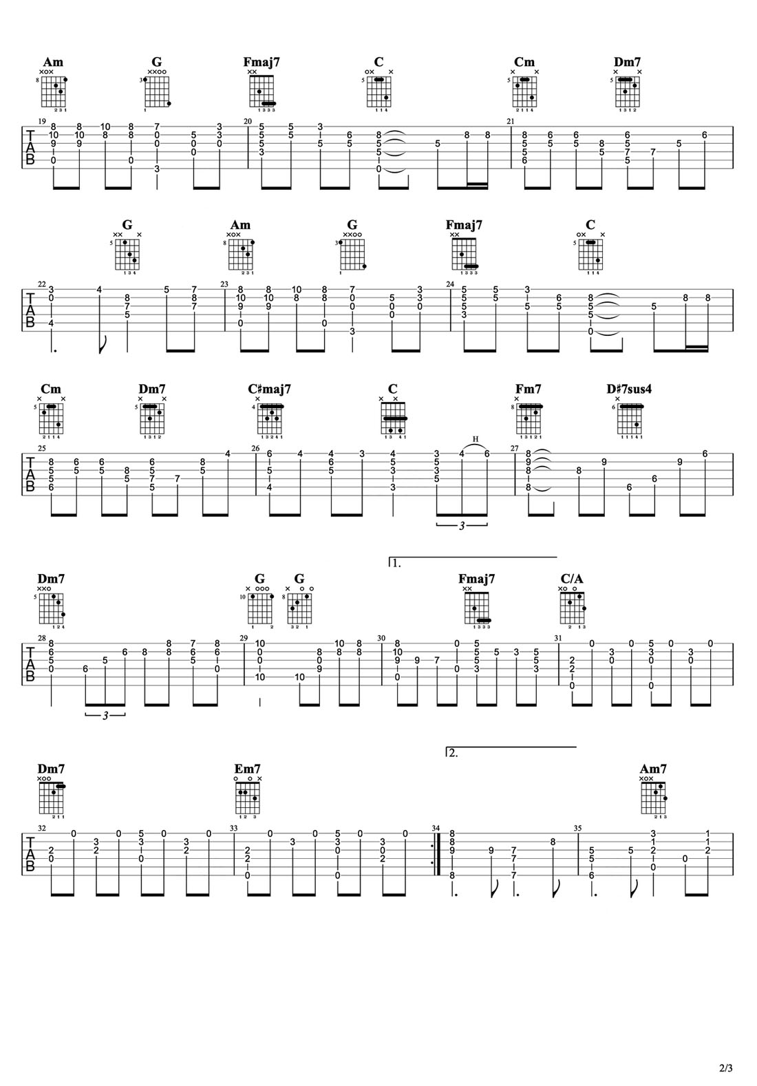 生命之名吉他譜_久石讓_C調(diào)指彈/獨奏譜_千與千尋插曲_圖譜2
