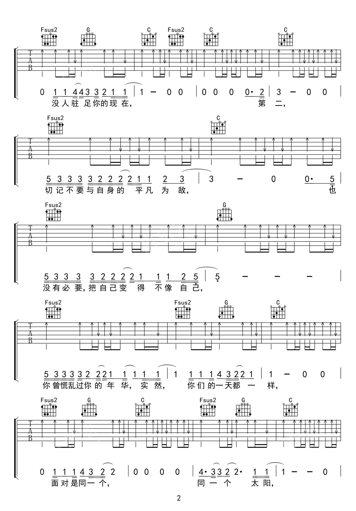 自己吉他譜_許鈞_C調(diào)和弦彈唱譜_掃弦版_圖譜2