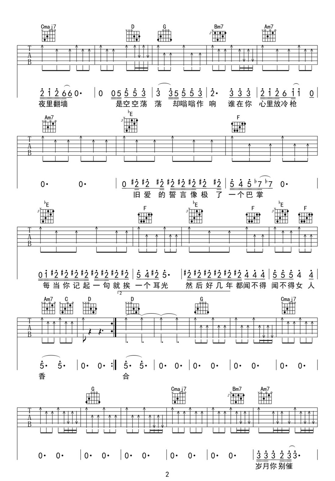 給自己的歌吉他譜_李宗盛_G調(diào)和弦彈唱譜_原版_圖譜2