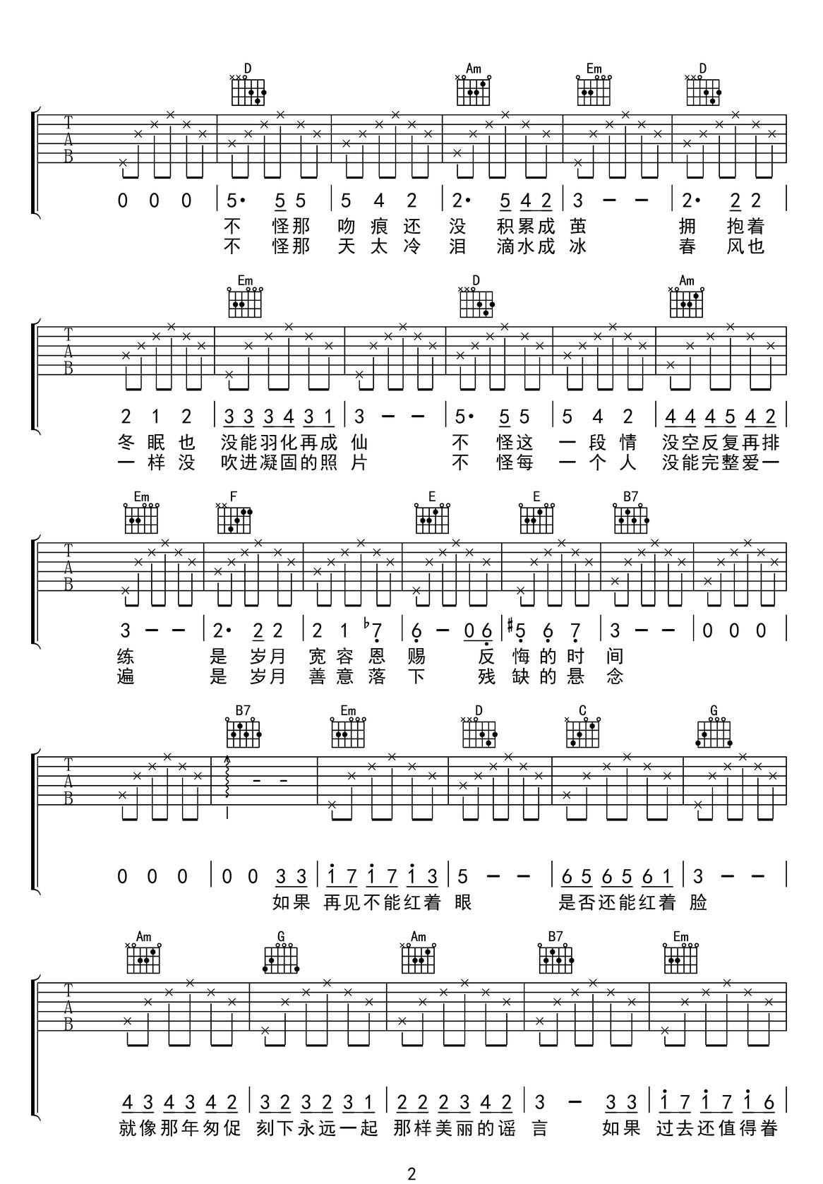 匆匆那年吉他譜_王菲_G調(diào)和弦彈唱譜_簡(jiǎn)單版_圖譜2