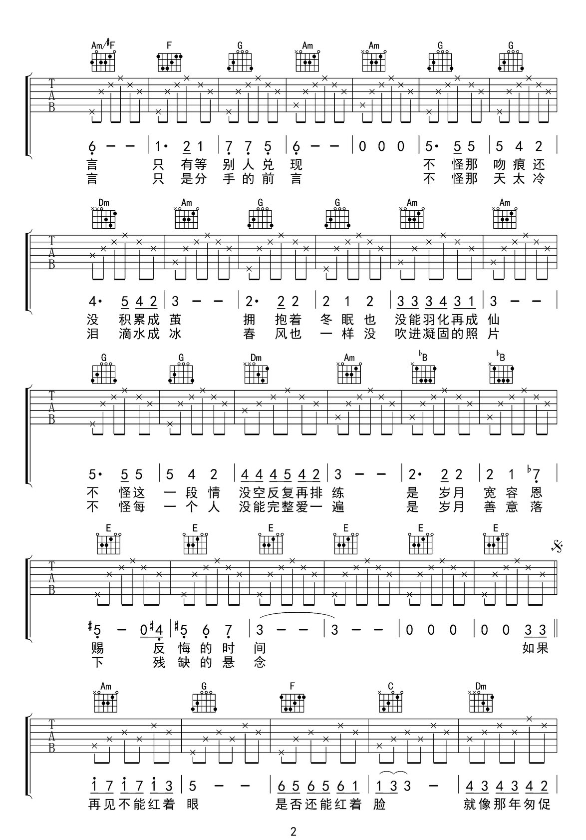 匆匆那年吉他譜_王菲_C調(diào)和弦彈唱譜_圖譜2