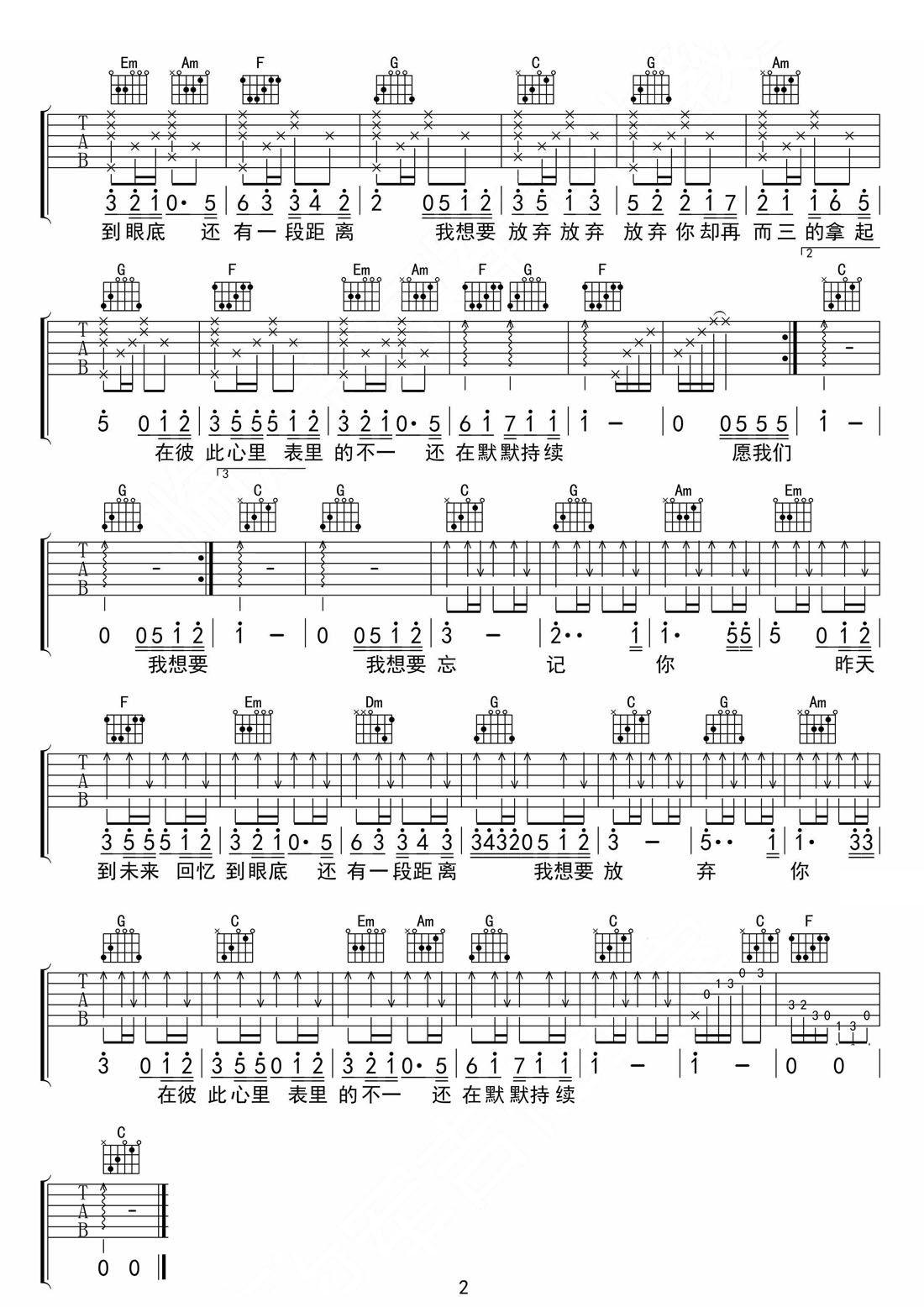表里不一吉吉他譜_夏天Alex_C調(diào)和弦彈唱譜_高清完美版_圖譜2