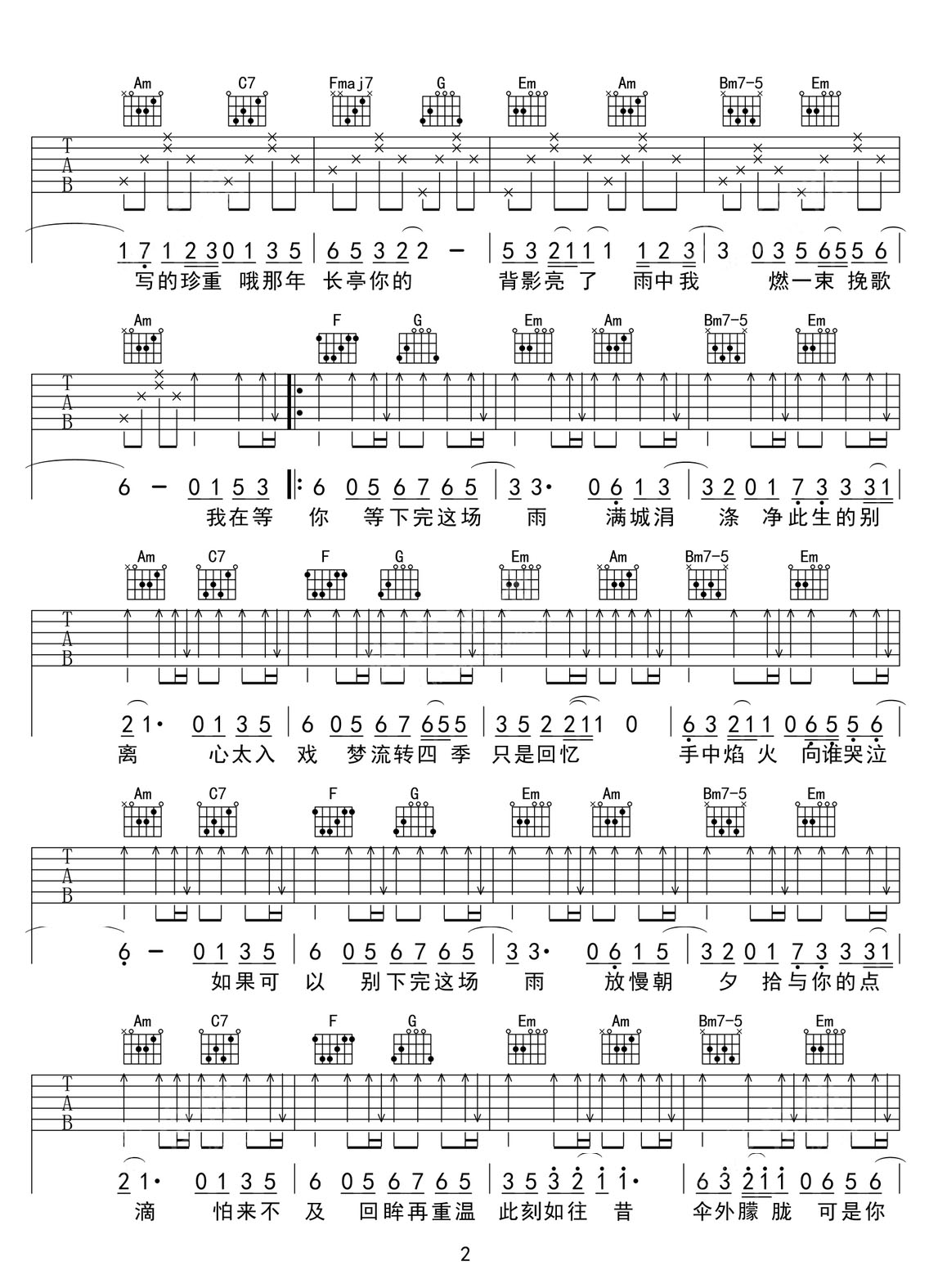 下完這場雨吉他譜_后弦_G調(diào)和弦彈唱譜_完美帶前奏_圖譜2