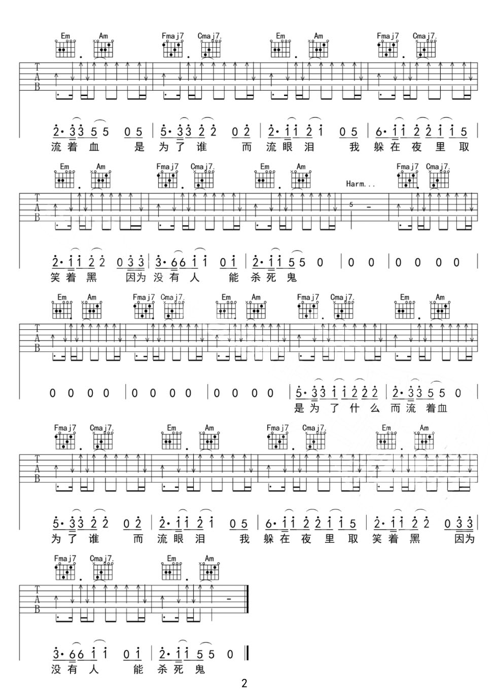 鬼吉他譜_草東沒(méi)有派對(duì)_C調(diào)和弦彈唱譜_帶前奏_圖譜2
